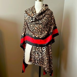 Leopard print wrap/scarf , one size, leopard pattern with orange/ red strips